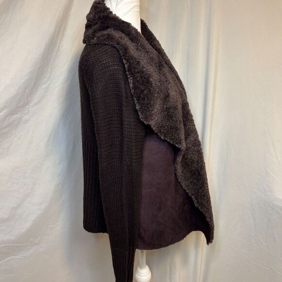 Chelsea & Theodore Brown Faux Fur Suede Knit Jacket Coat Womens Designer - Picture 4 of 10
